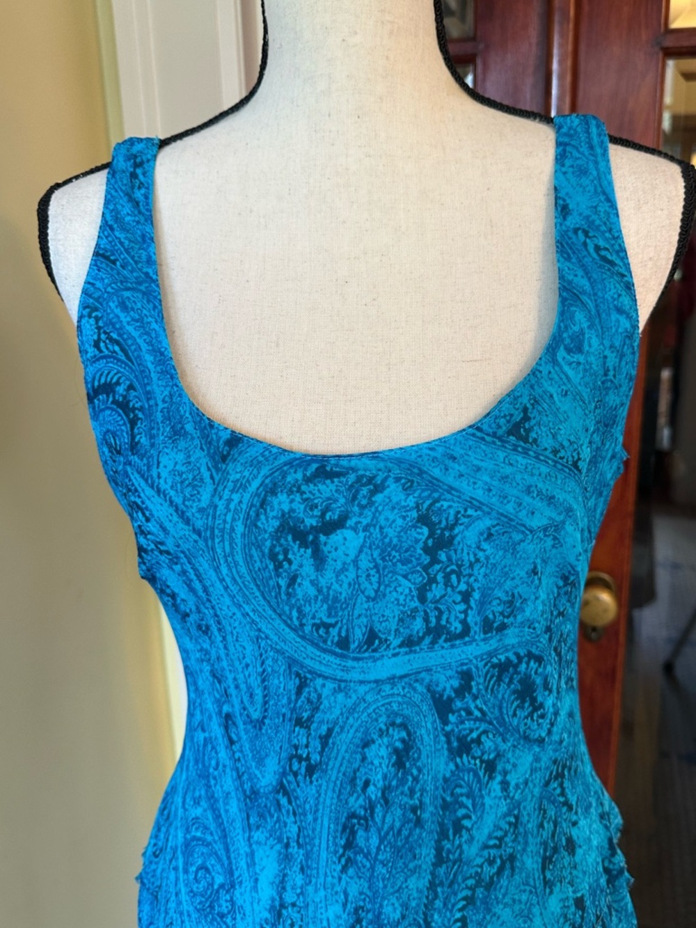 Jones Wear | VTG Blue Paisley Drop Waist Midi Dress - Boho 90s/Y2K, Size 10 - Picture 3 of 10
